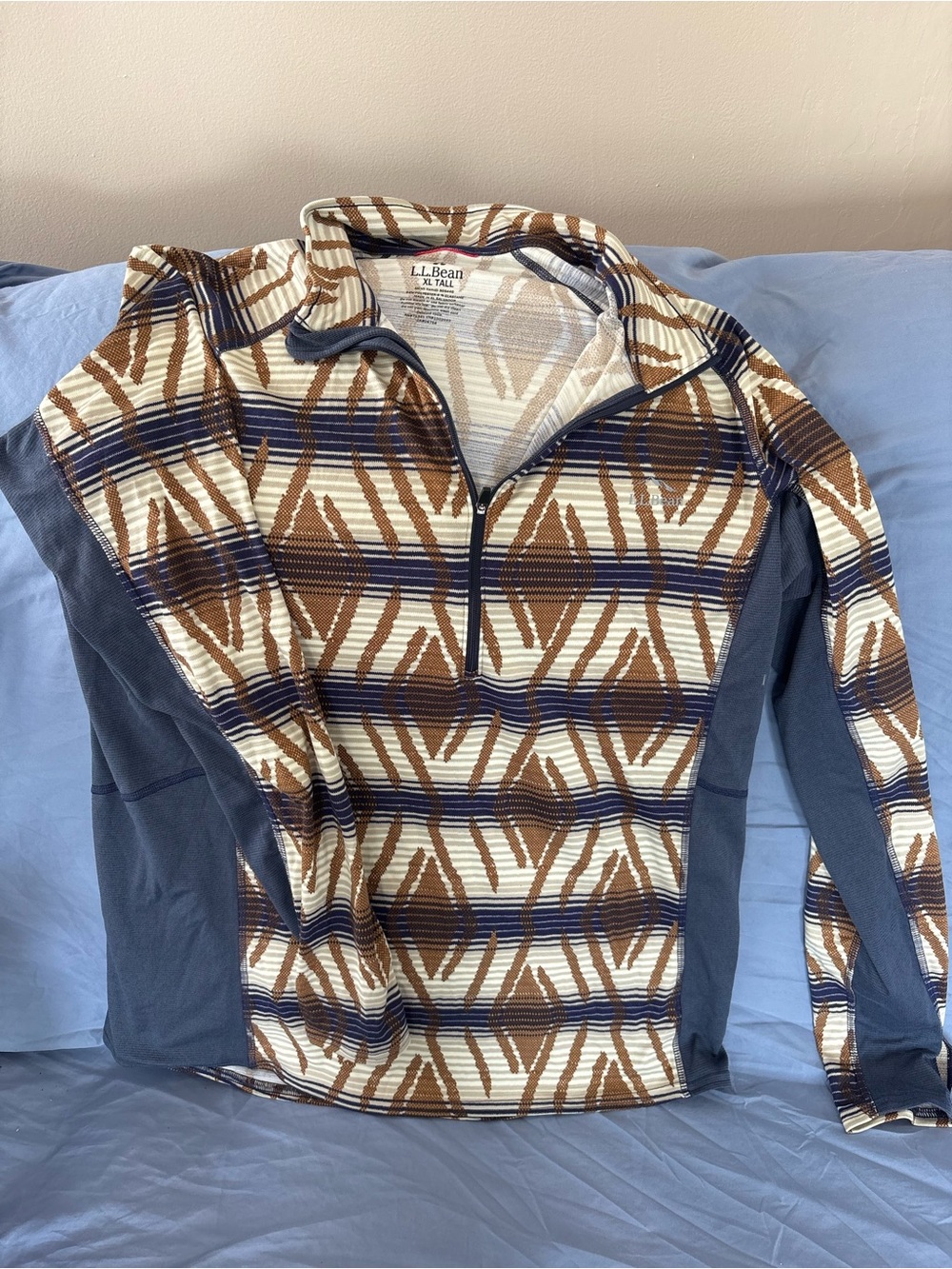L.L. Bean Men’s Brown, Cream & Blue Zip-Up Sweater